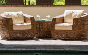 comfortable chairs by the pool